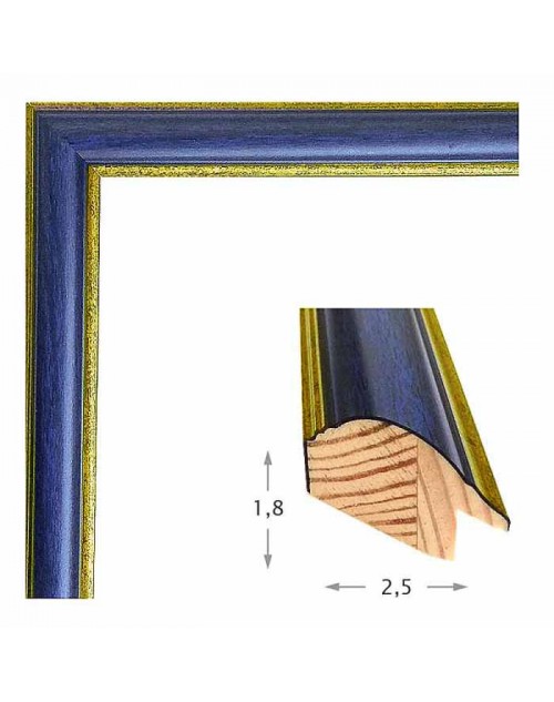 Κορνίζα ξύλινη 2,5 εκ. μπλε χρυσό πομπέ 274-09